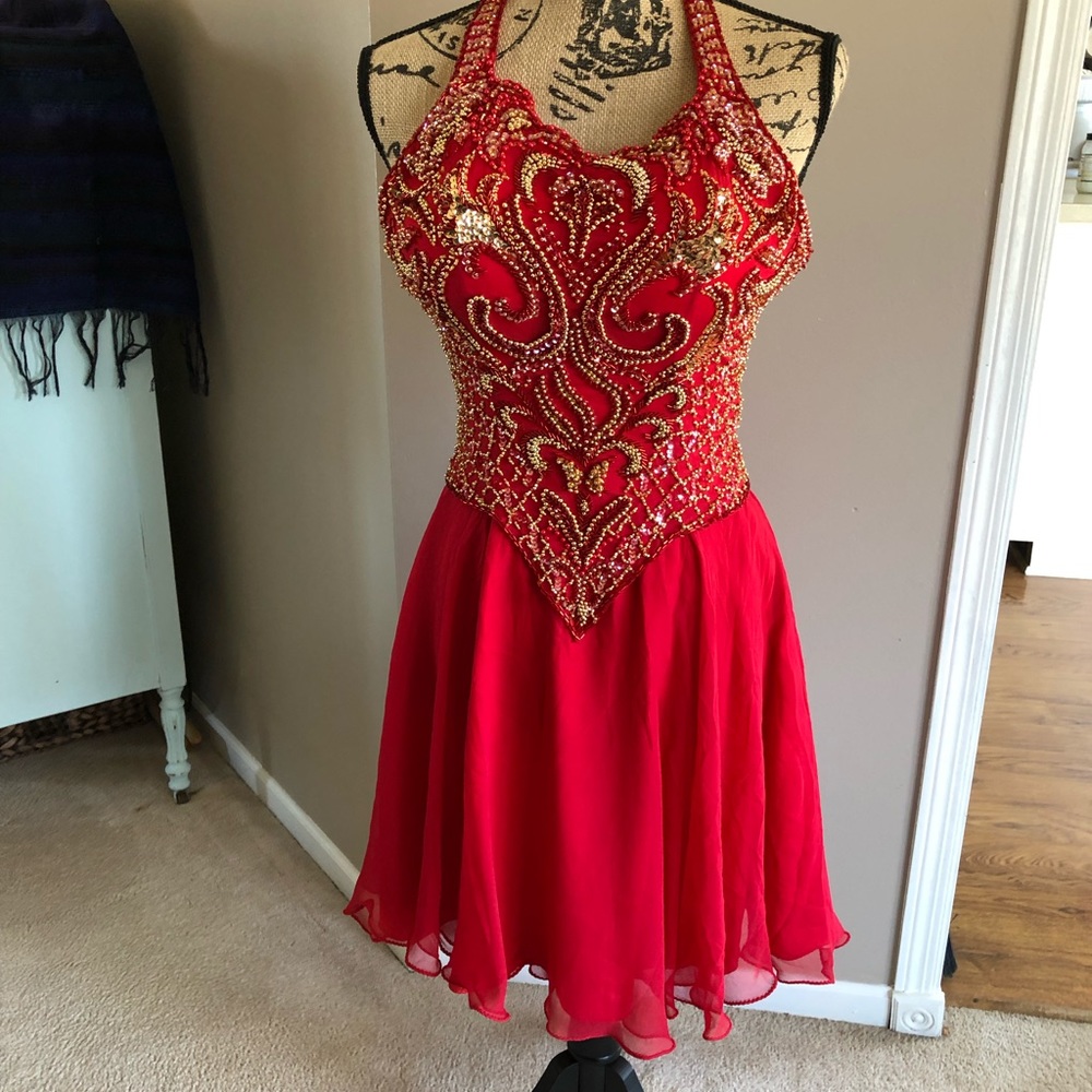 Pageant Shop Red and Gold Beaded Dress